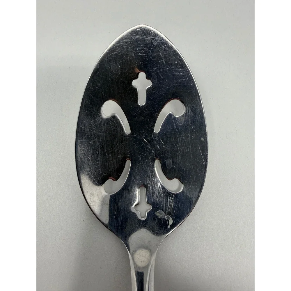 Majesco Stainless Steel Slotted Serving Spoon Decorative Cutout Design 8.25 inch